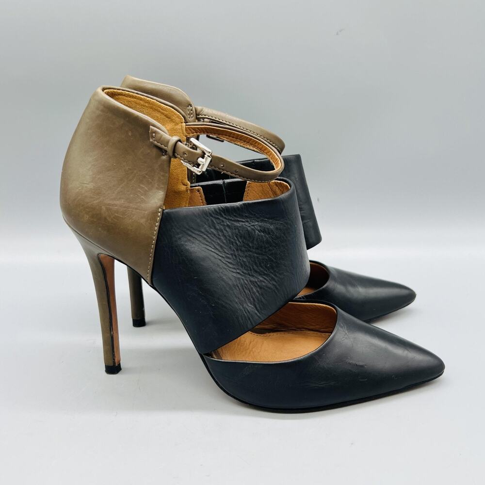 Coach Shoes Womens 6 Black Taupe Leather D'Orsay Ankle Strap Stiletto Heels